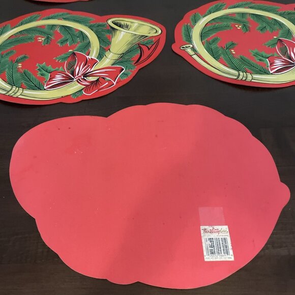 Vintage Town & Country Vinyl Christmas Placemats Red French Horn Bow Set Of 5 - Picture 4 of 8